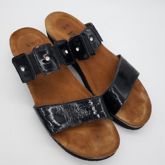 NAOT Black Patent Leather Ashley Crystal Stud Slide Sandals Womens EU 41 US 10 - Picture 1 of 7